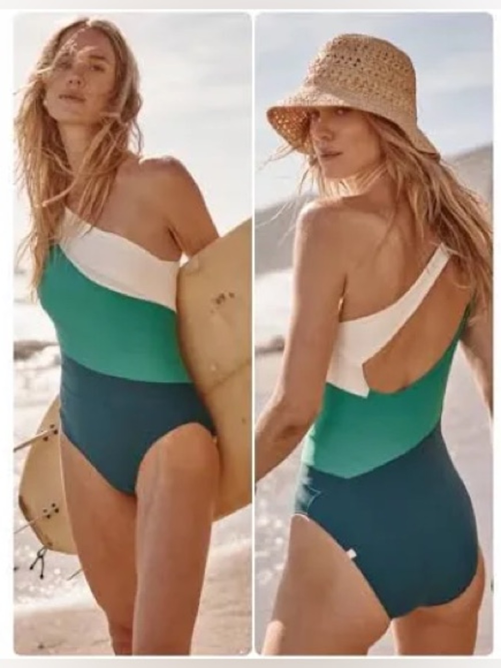 NWT Summersalt 14 One-Shoulder Colorblock One-Piece Swimsuit - White & Teal